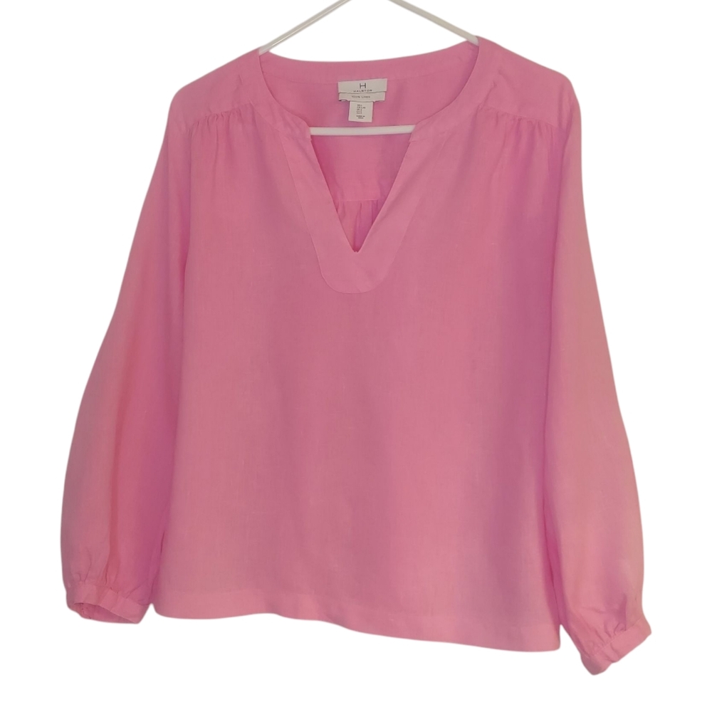 Halston Barbie Pink Linen Blouse VGUC Size L